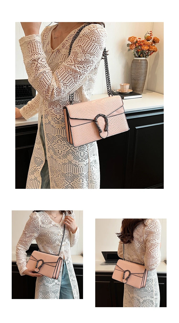 Chain Shoulder Bag for Women Snake Pattern Crossbody Small Square Bag