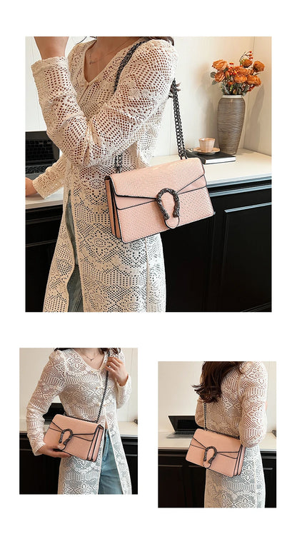 Chain Shoulder Bag for Women Snake Pattern Crossbody Small Square Bag