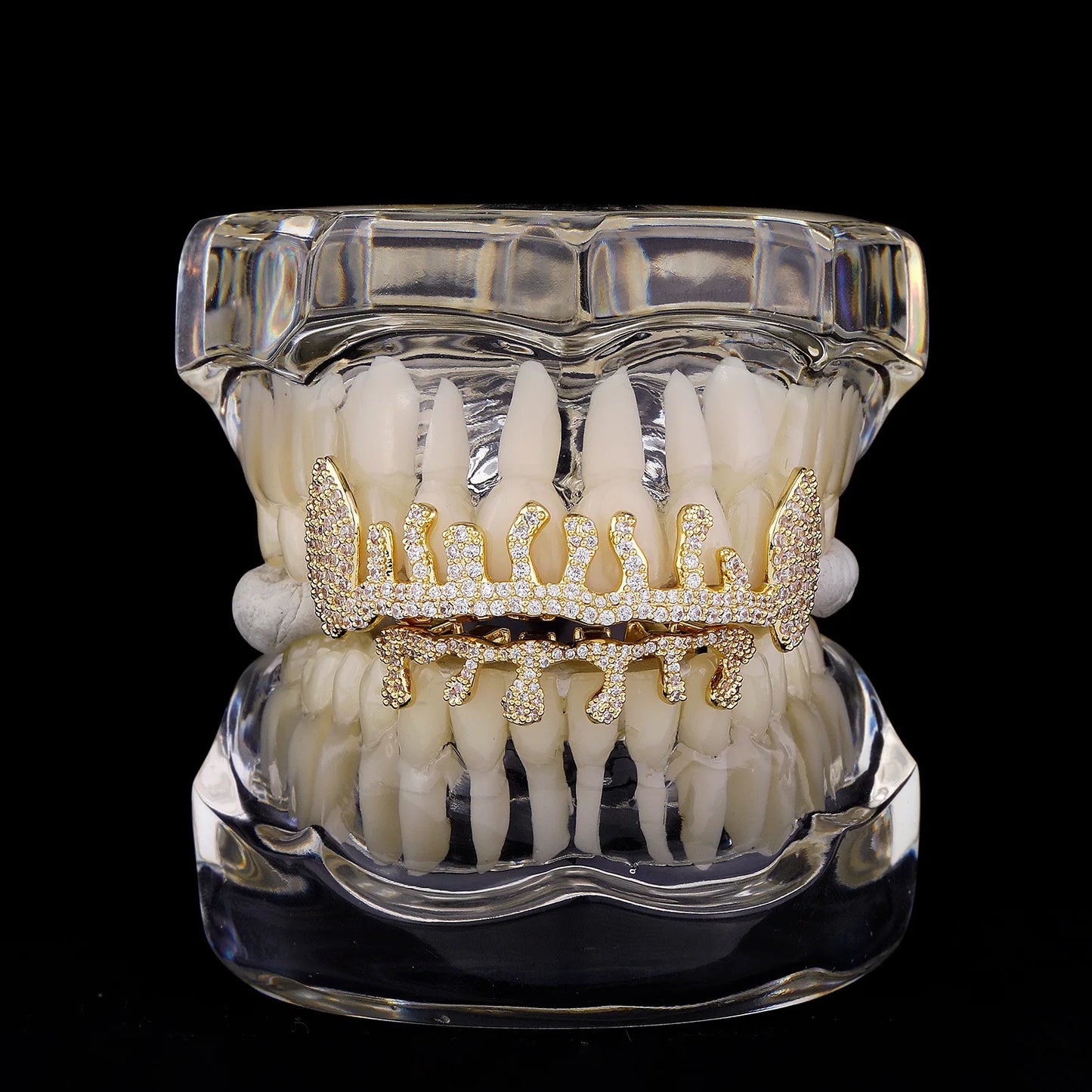 Flame CZ Stone Teeth Grillz Dental Grill 14K Gold Plated Waterdrop Zircon Tooth Cap Silver Bottom Silver Set Silver Top Silver Bottom-Silver Set-Silver Top-Gold Top-Gold Bottom-Gold Set-