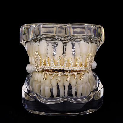 Flame CZ Stone Teeth Grillz Dental Grill 14K Gold Plated Waterdrop Zircon Tooth Cap Silver Bottom Silver Set Silver Top Silver Bottom-Silver Set-Silver Top-Gold Top-Gold Bottom-Gold Set-