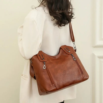 Solid Color Handbag Soft Leather Tote Bag Casual Big Shoulder Messenger Bags