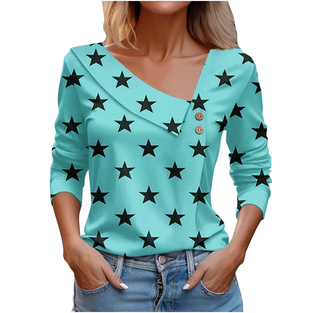 T Shirt For Women Fashion Long Sleeve Top White Floral Print Shirt