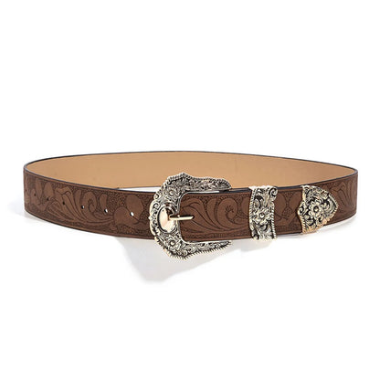 Western Belt Carved Men'S And Women'S Retro Belt Flower Leather