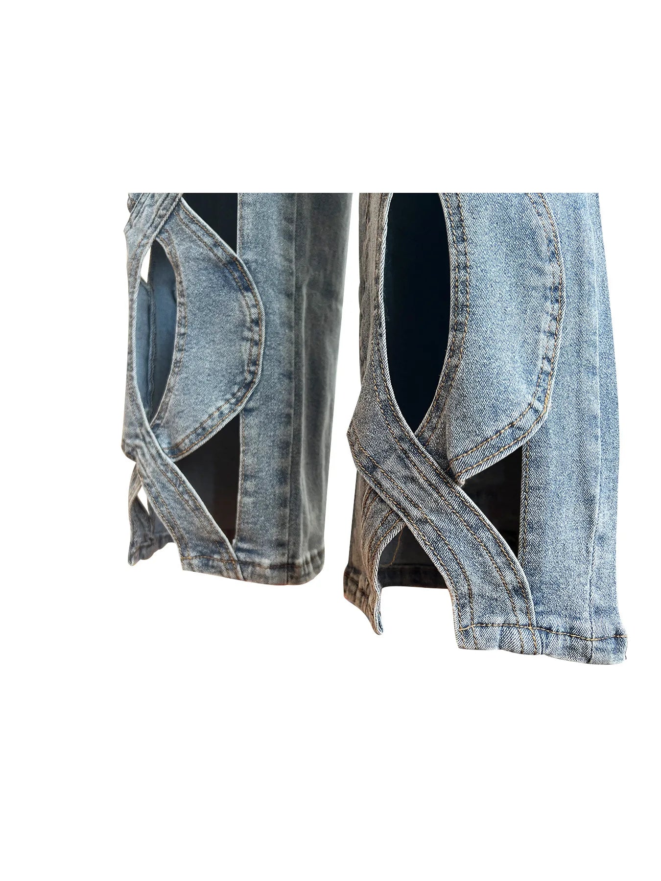 Vintage Cutout Hollow Out Criss Cross Straight Denim Pants High Waist Wide Leg Jeans Trousers