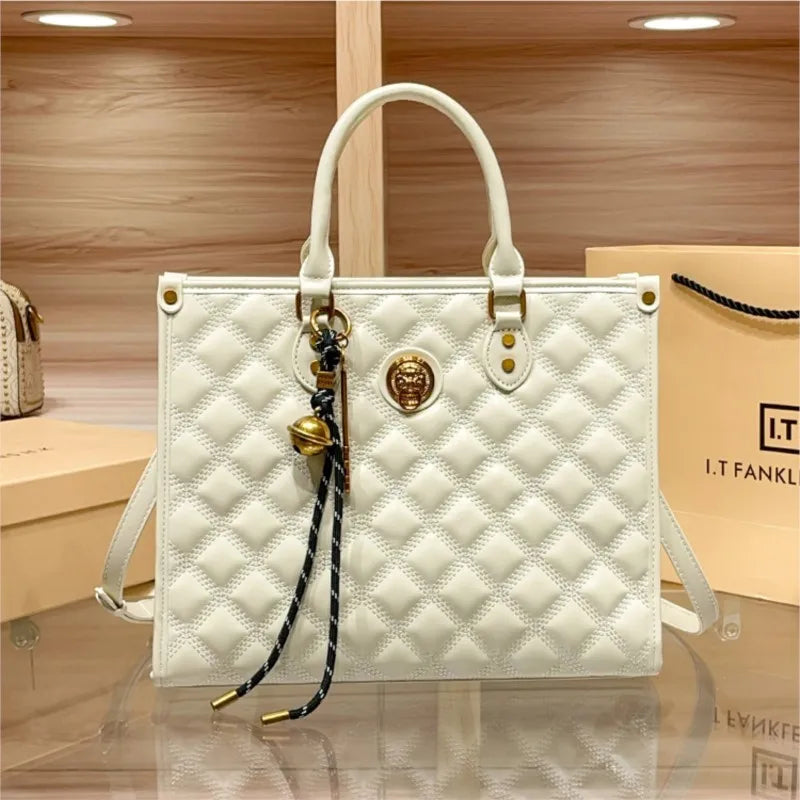 Light luxury brand hand-held large capacity tote bag diamond grid single shoulder diagonal cross bag