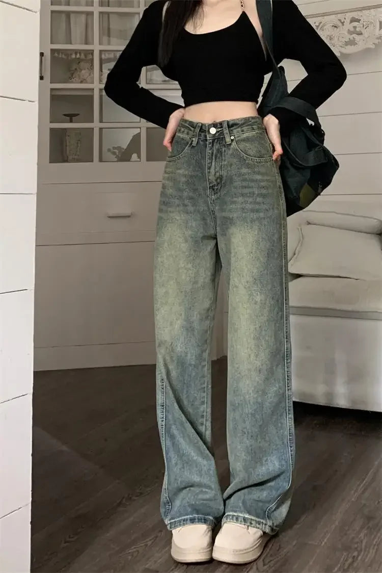 High-waisted Slimming Jeans Casual Bell Bottoms Straight-leg Long Pants For Women