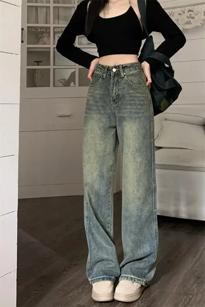 High-waisted Slimming Jeans Casual Bell Bottoms Straight-leg Long Pants For Women