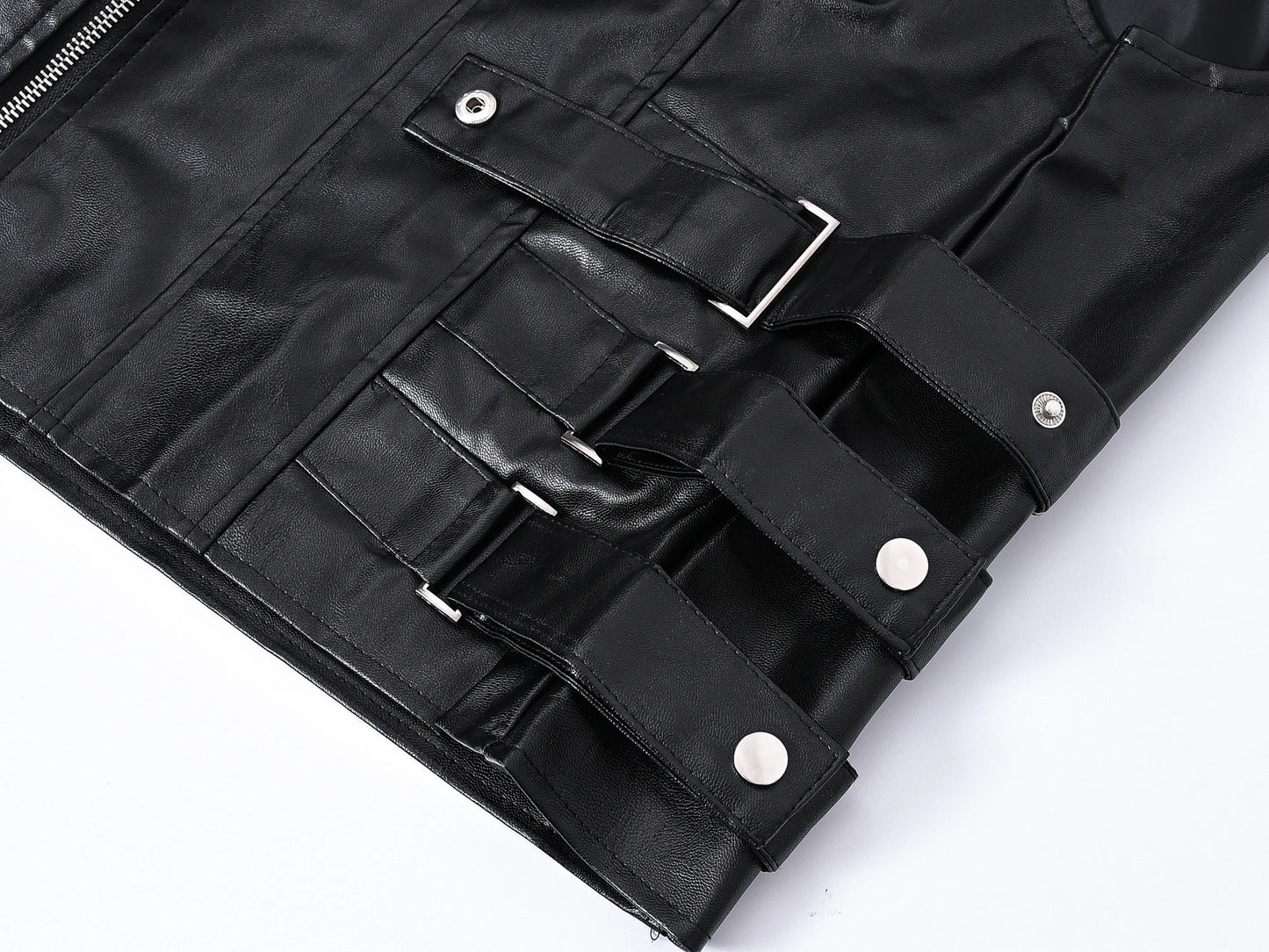 Men's Motorcycle Faux Leather Vest Sleeveless Collarless Waistcoat