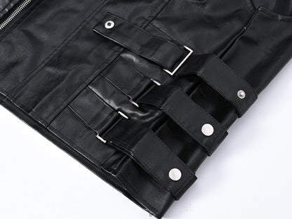 Men's Motorcycle Faux Leather Vest Sleeveless Collarless Waistcoat