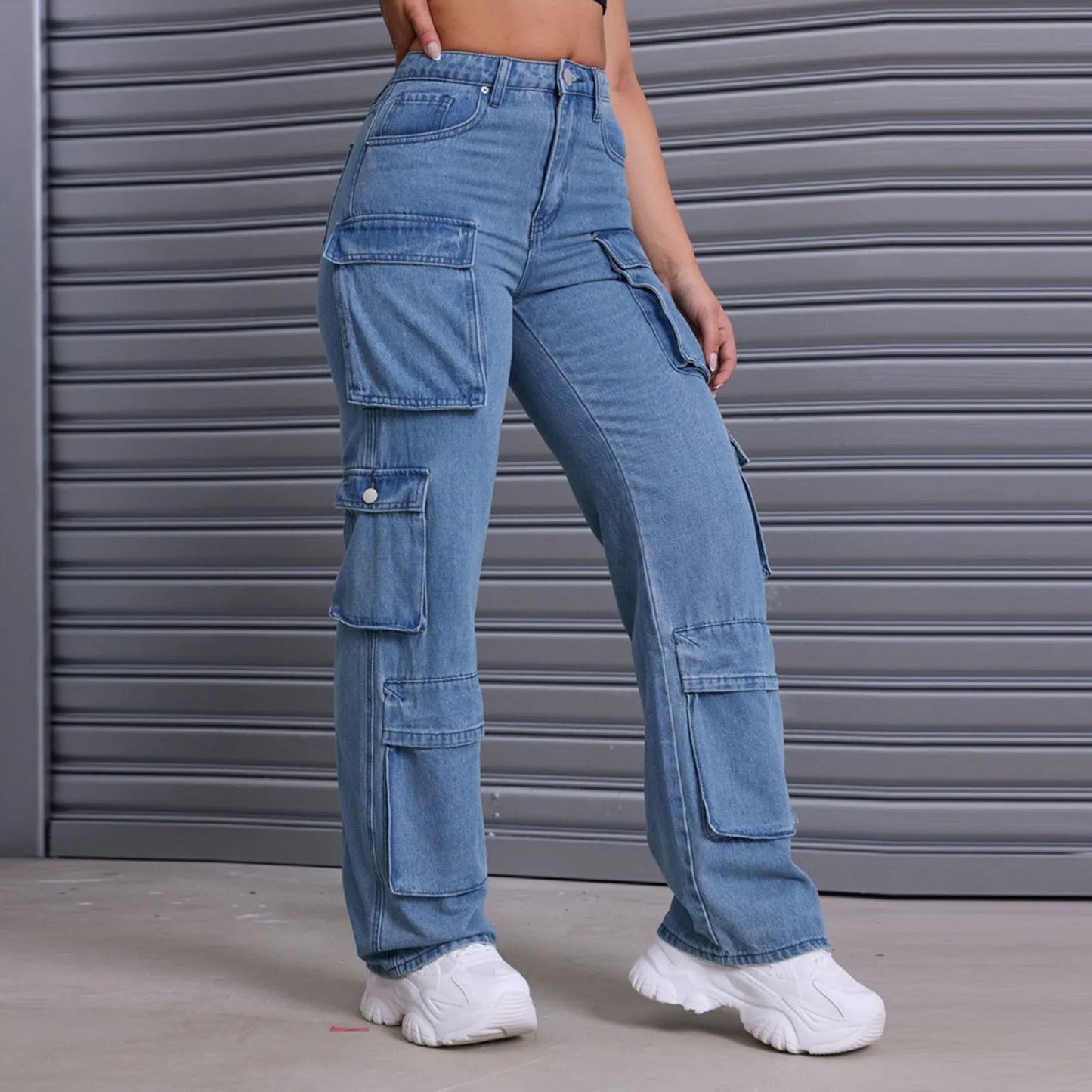 Straight Jean Women Length Large Size Wide Jeans Pants Waisted Calf Hole Stretch plus