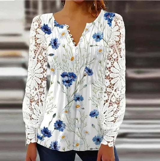 NEW Elegant Loose Shirt Long sleeve Printed Woman Shirt Weekend