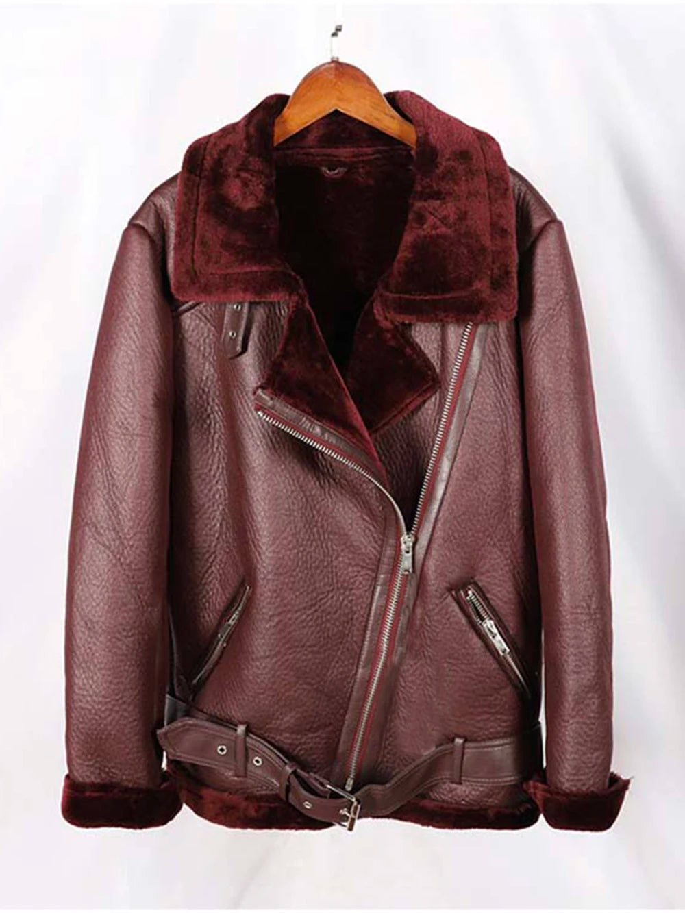 Thick and warm faux leather jacket Coat women's beige long-sleeved belt jacket women 2025 winter fashion new streetwear Tops