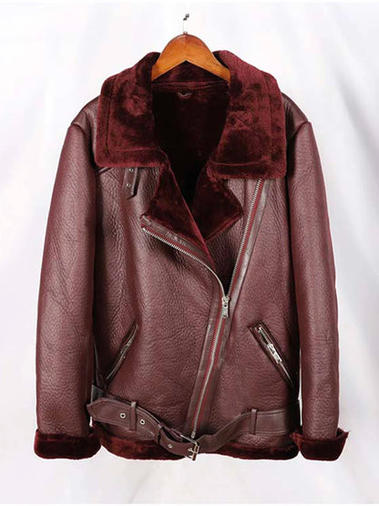 Thick and warm faux leather jacket Coat women's beige long-sleeved belt jacket women 2025 winter fashion new streetwear Tops