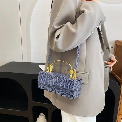 Black Crocodile Pattern Crossbody Bag Fashion Box Lipstick Pouch Designer Pu Leather