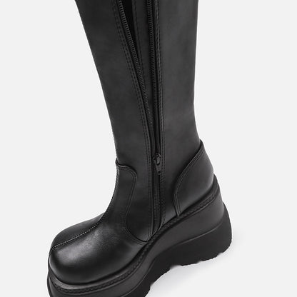 Wedge-heeled Mid-tube Boots Ladies Gothic Style Thick-soled Motorcycle Boots