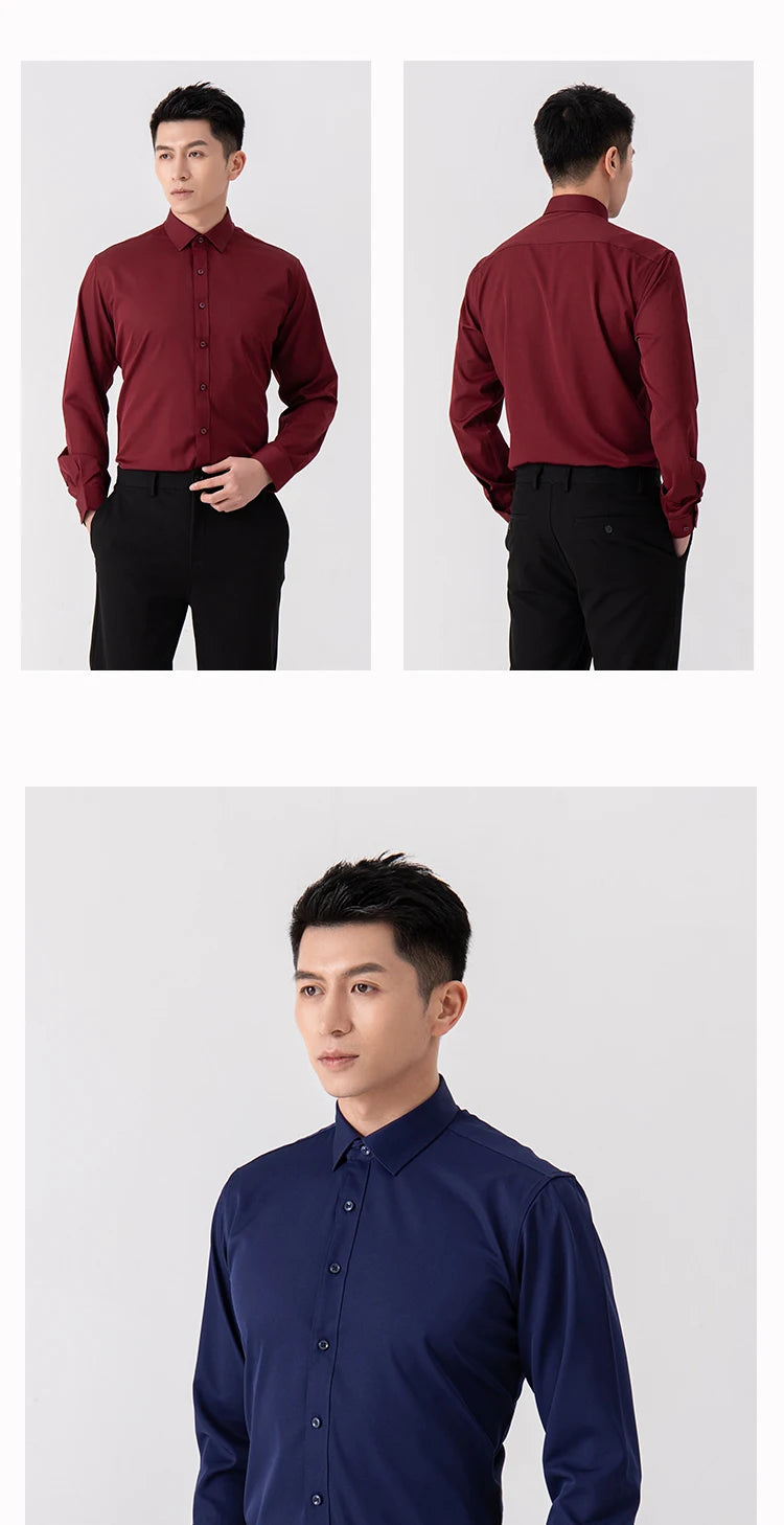 Men's Solid Color Business Shirt Formal Fashion Thin Classic Basic Long Sleeve