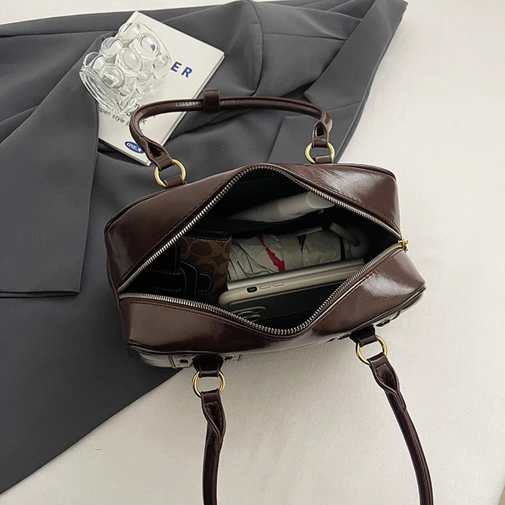 Shoulder Bags for Women PU Leather Female Boston Tote Bag Solid Color Handbags Purse Shoulder Purse Commute Tote Bag