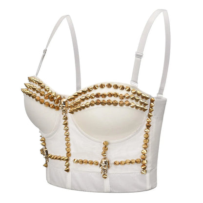 Rivet Corset Push Up Bras Club Wear Outfit Ladies Cropped Top White / XL / United States White / L / United States 
