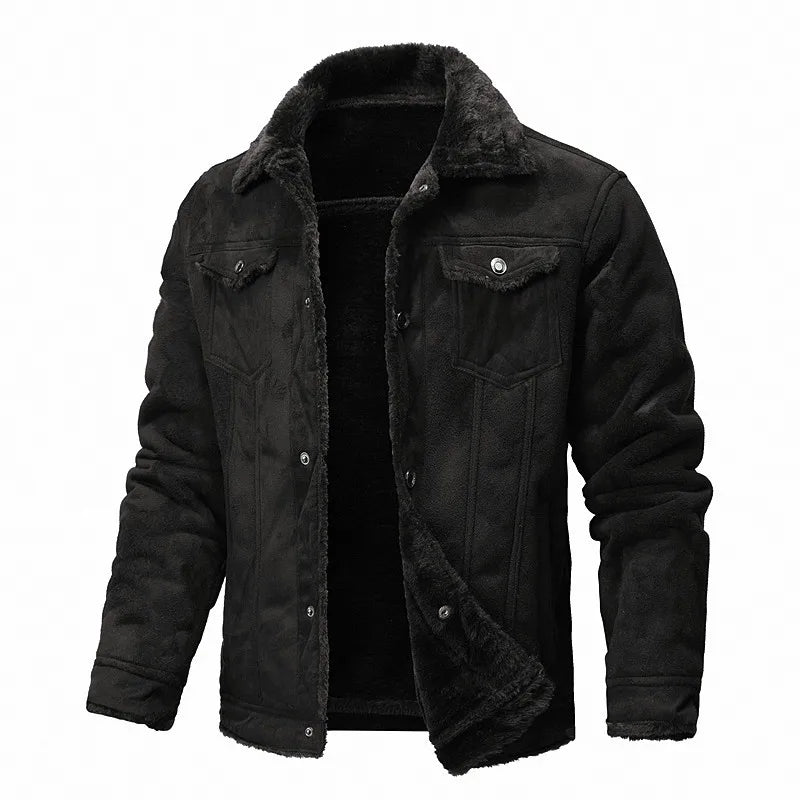 Men Suede Leather Coat High-quality Warm Jacket Casual Leather Jacket