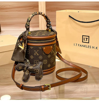 Light luxury brand women's handbag high-end sense contrasting color shoulder bag bucket bag