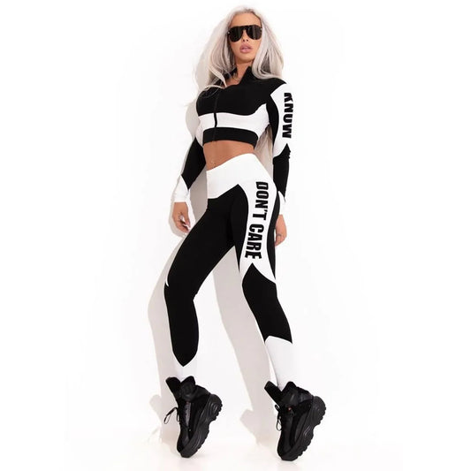 Long Sleeves Zipper Tops & Letter Print Leggings Sports Yoga Suits Activewear For Women