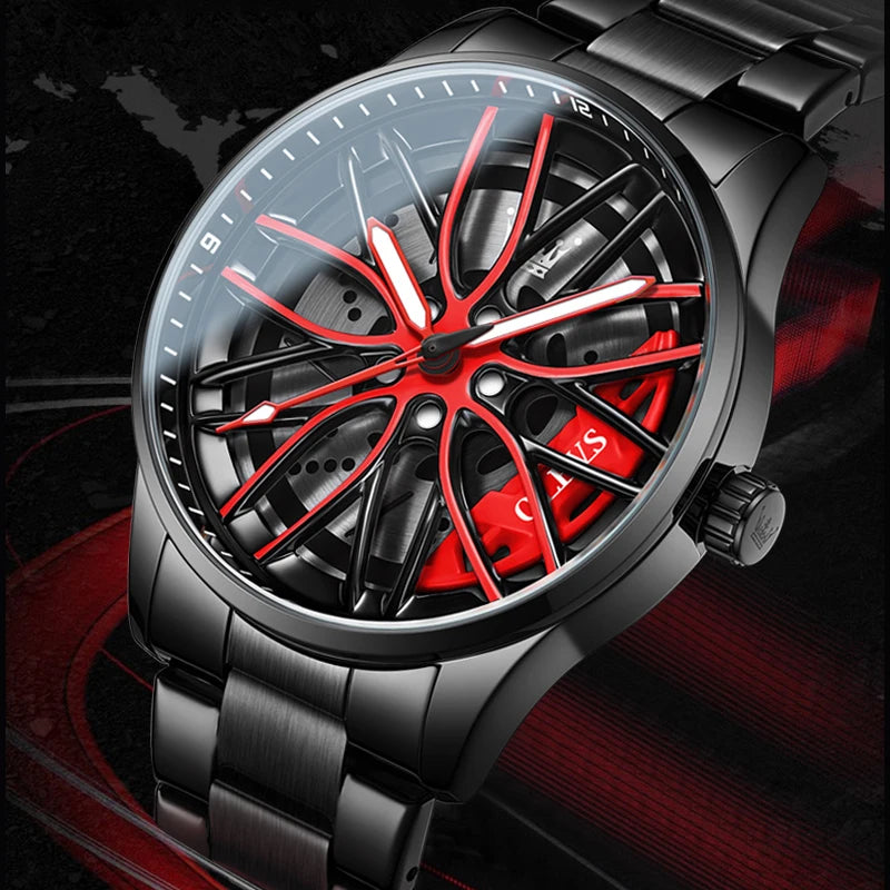 Mens Watch Original Rotatable Wheel Hub Dial Fashion Trend Quartz Watch Waterproof Luminous