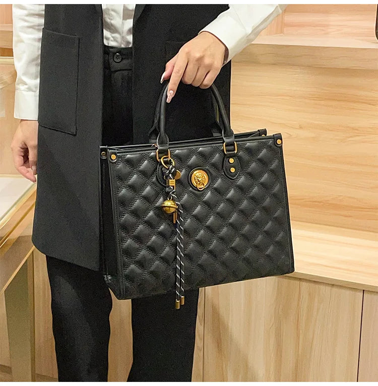Light luxury brand hand-held large capacity tote bag diamond grid single shoulder diagonal cross bag