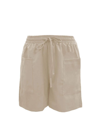 Summer New Women's Solid Color Pocket Loose High Waist Casual Fashion Quarter Shorts
