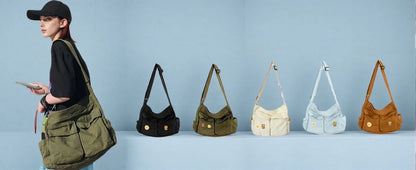 Canvas Messenger Bag Large Hobo Crossbody Bags with Multiple Pockets,School Vintage Shoulder Laptop Bag for Women and Men