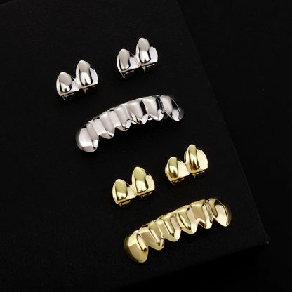 RACHELZ DIY Glossy Teeth Grillz Hip Hop Gold Silver Color Top Bottom Tooth Caps For Women Men Jewelry Halloween Cosplay Gift