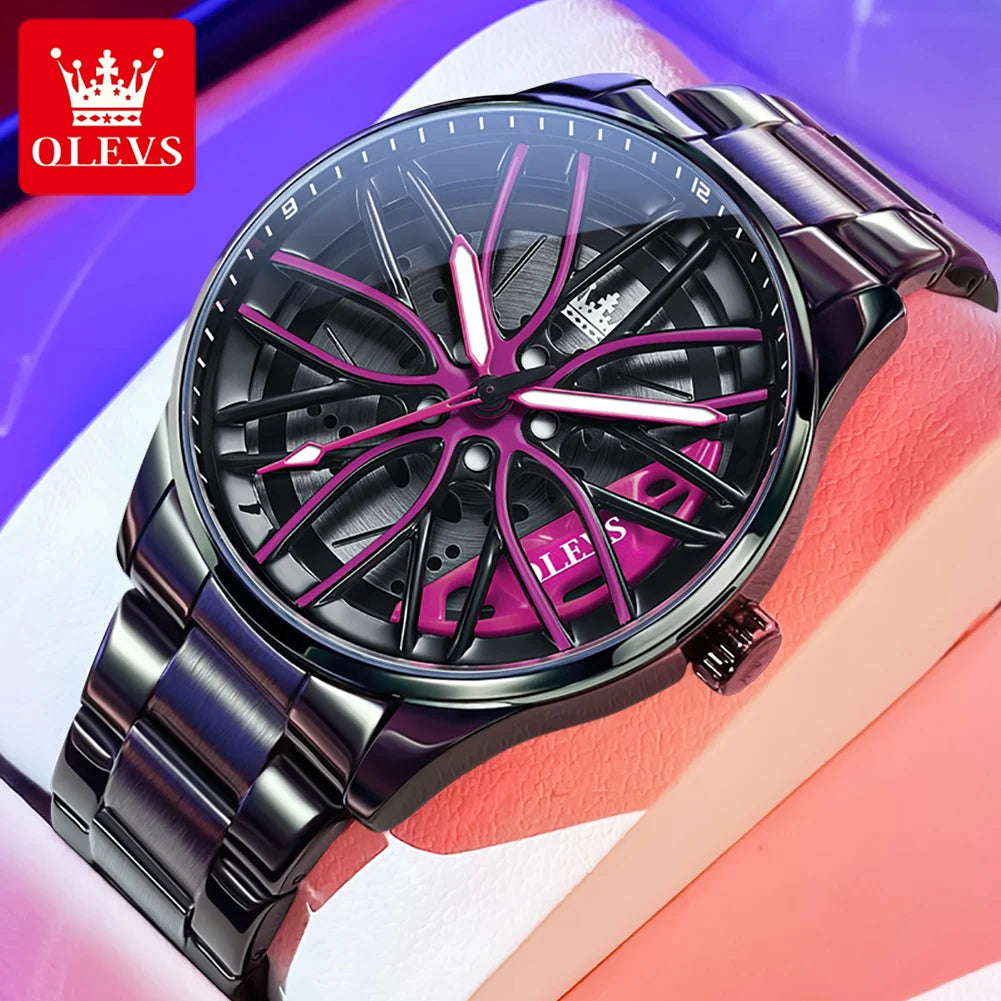 Mens Watch Original Rotatable Wheel Hub Dial Fashion Trend Quartz Watch Waterproof Luminous