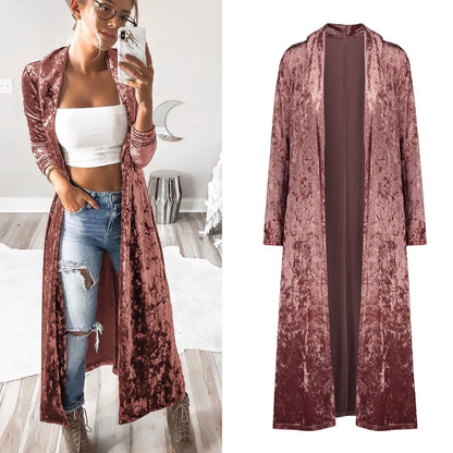Women's Lightweight Overcoat Velvet Retro Open Front Cardigan Ladies Windbreaker