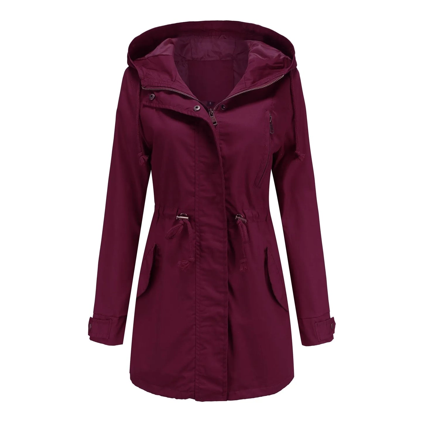 Women Jacket Windproof Windbreaker Trench Coats Female Hooded Drawstring Long