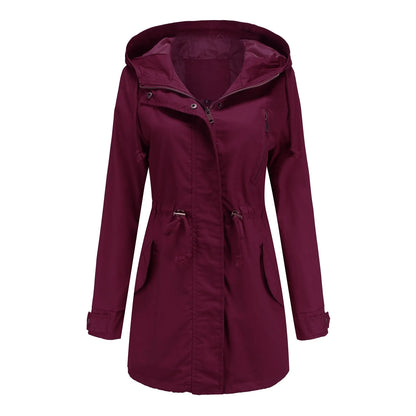 Women Jacket Windproof Windbreaker Trench Coats Female Hooded Drawstring Long