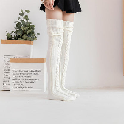 Wool Foot Warmers Lady Stockings Solid Color Thigh-high Socks Acrylic Fibers
