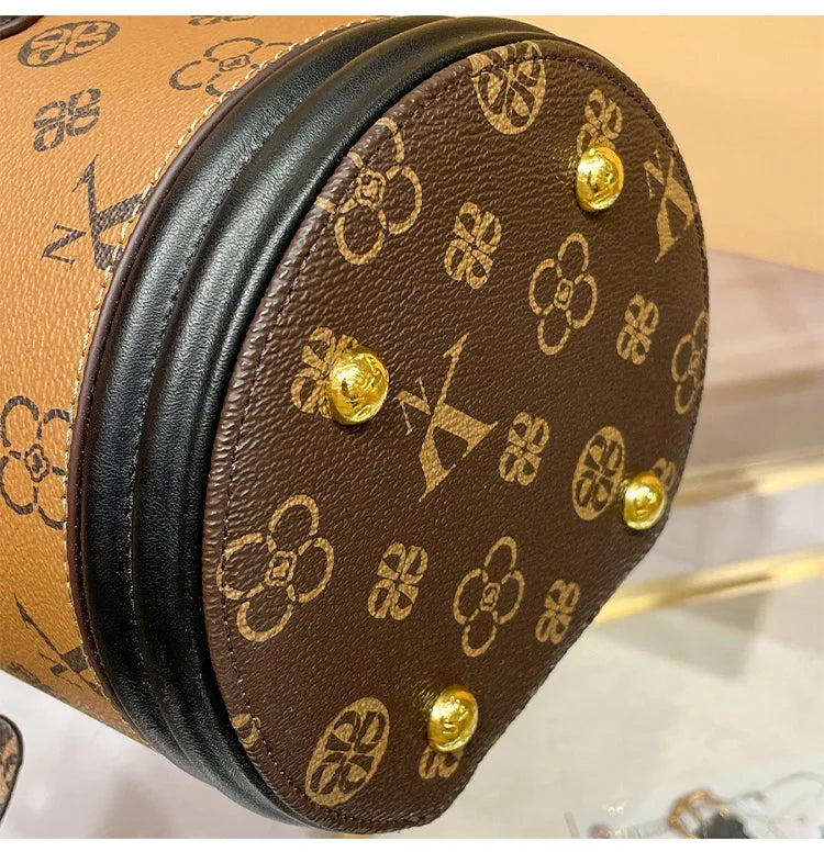 Light luxury brand women's handbag high-end sense contrasting color shoulder bag bucket bag