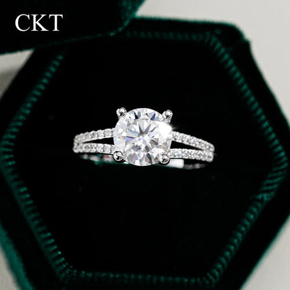 CKT Real 18k White Gold Diamond Ring for Women Platinum Pt950 Couple Rings 2ct Moissanite Wedding Engagement Jewelry Fine Gift