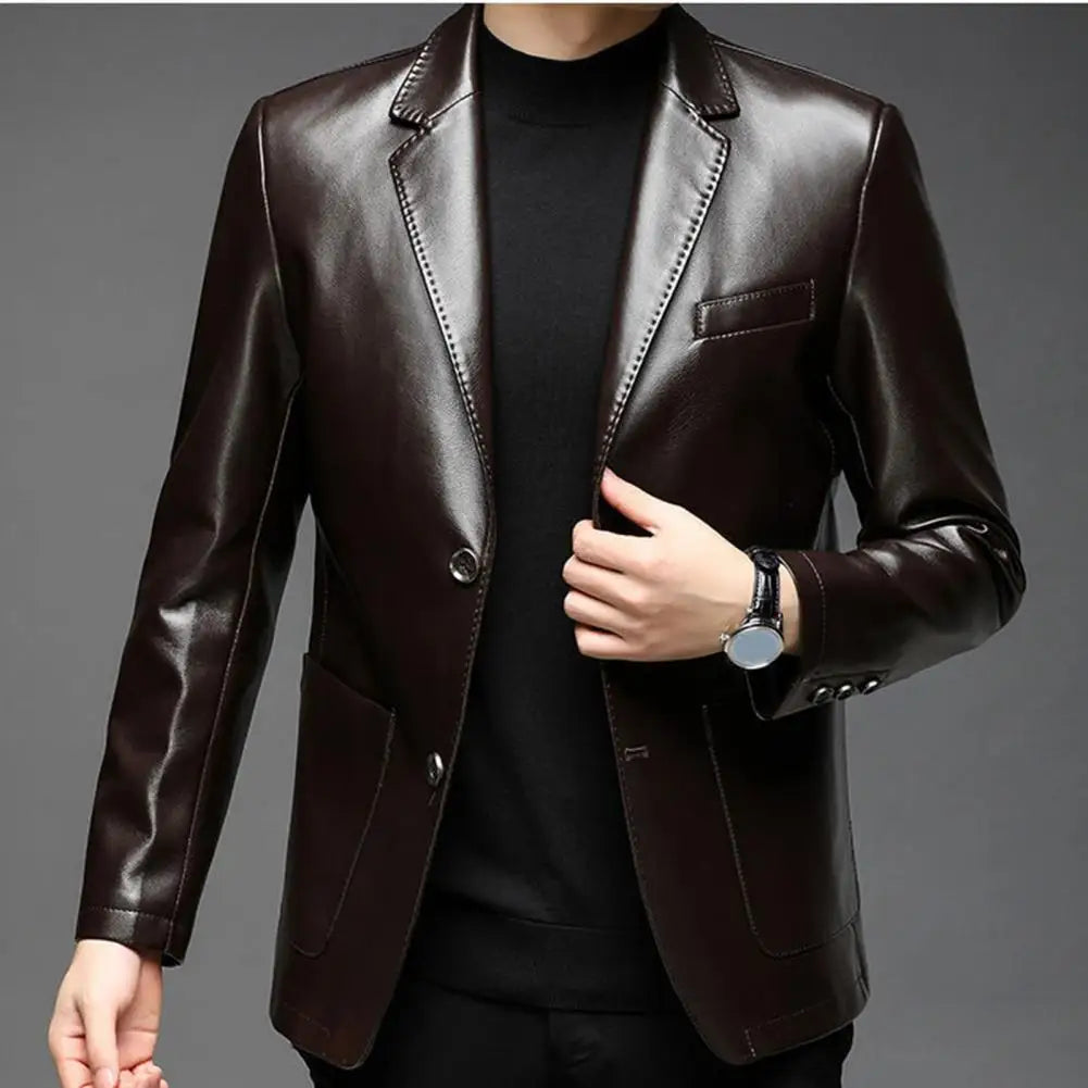 Men Jacket with Button Decoration Long-lasting Wear Stylish Lapel Collar