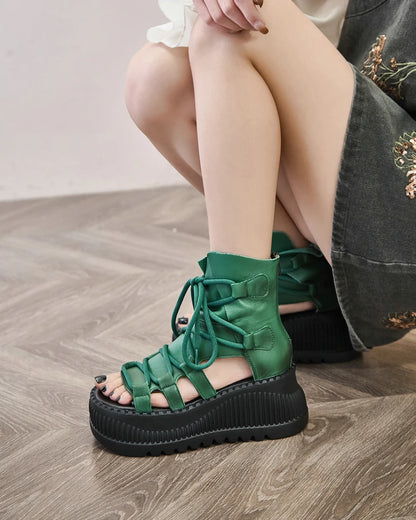 7.5cm Genuine Leather Women Sandals Loafer Shoes Platform Wedge Comfy Hollow ZIP Summer Rubber Peep Toe Retro Flats Ankle BootS yellow / 36 yellow / 37 yellow / 35 yellow / 36-yellow / 37-yellow / 35-yellow / 40-black / 35-yellow / 38-yellow / 39-black / 38-black / 39-black / 36-black / 37-green / 36-green / 37-black / 40-green / 35-green / 40-green / 38-green / 39-