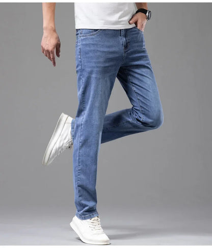 Men's Elastic Cotton Jeans Fashion Gray Comfortable Casual Pants