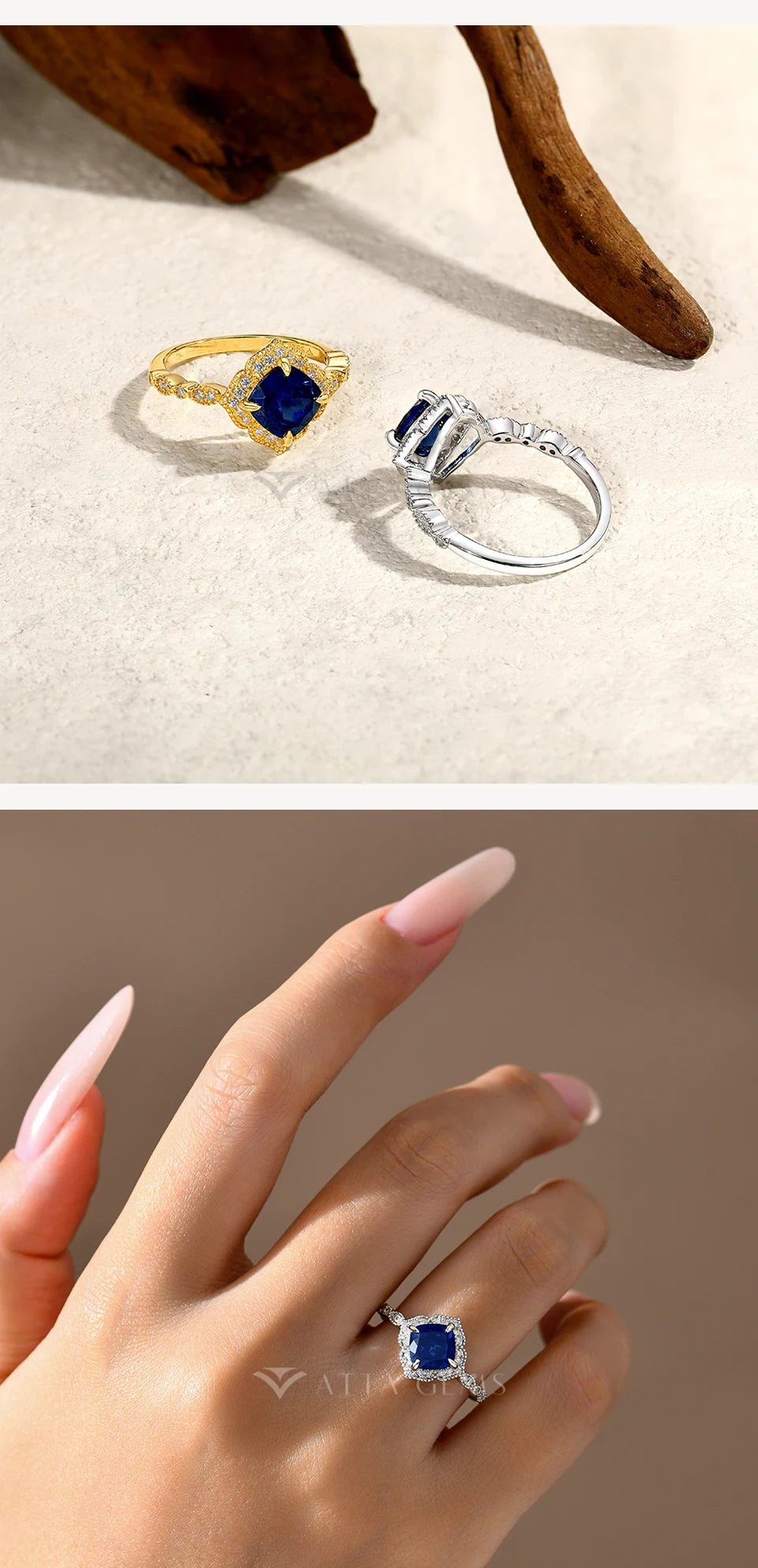 ATTAGEMS Classical Blue Sapphire Ring Cushion Cut 2.0ct DVVS1 Real 925 Sterling Silver For Women Engagement Wedding Fine Jewelry