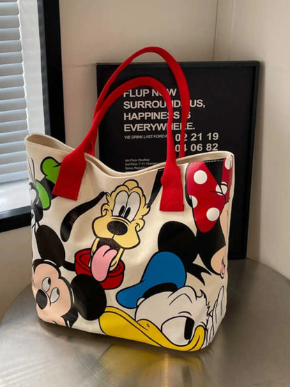 DisneyCartoon Mickey Fashion Versatile Large Capacity Canvas Shoulder Bag Women's Casual Versatile Tote Bag
