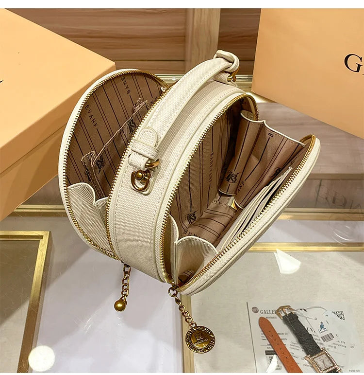 Light luxury brand embroidered small round bag designer high-end single shoulder crossbody bag