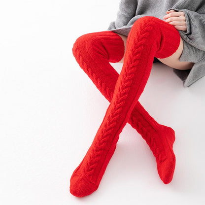 Wool Foot Warmers Lady Stockings Solid Color Thigh-high Socks Acrylic Fibers
