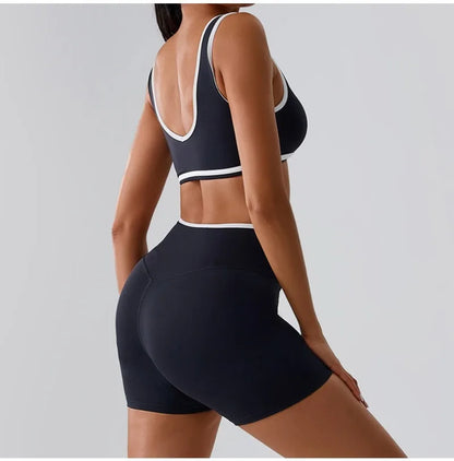 Seamless Yoga Sets Sports Fitness cross waist  Waist Hip-lifting Shorts Bra Suit