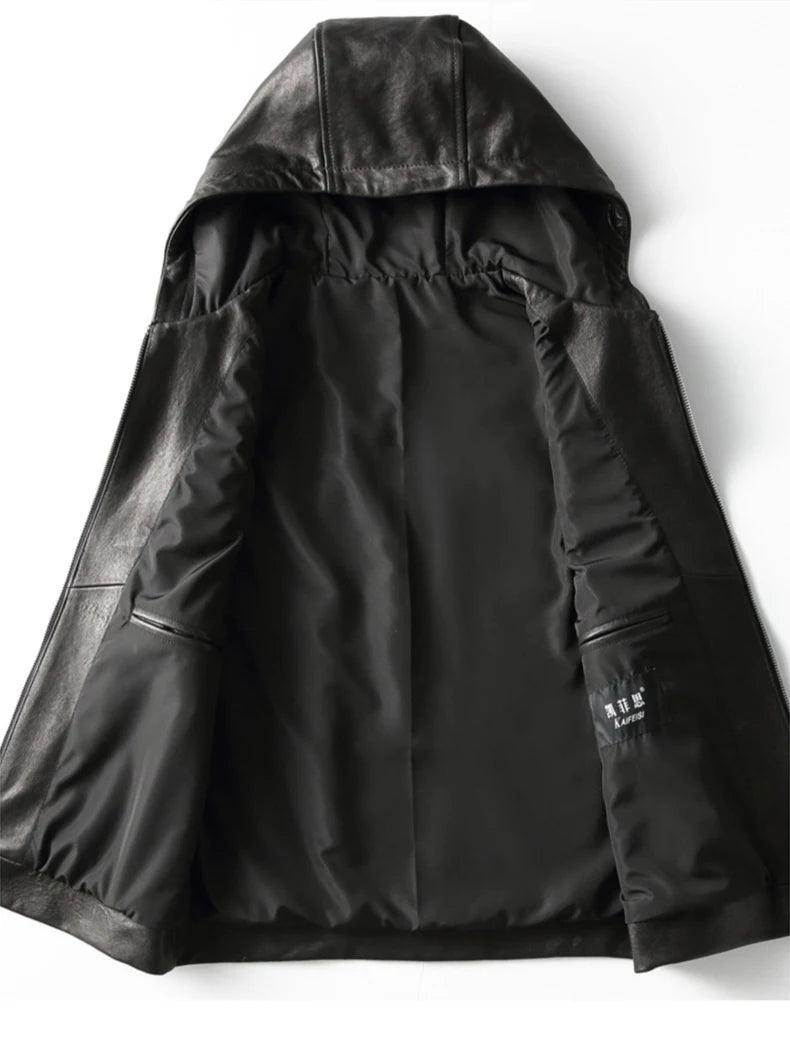 Mauroicardi Spring Autumn Luxury Elegant Cool Black Pu Leather Vest for Men with Hood Zipper Sleeveless Jacket Men Clothing 2023