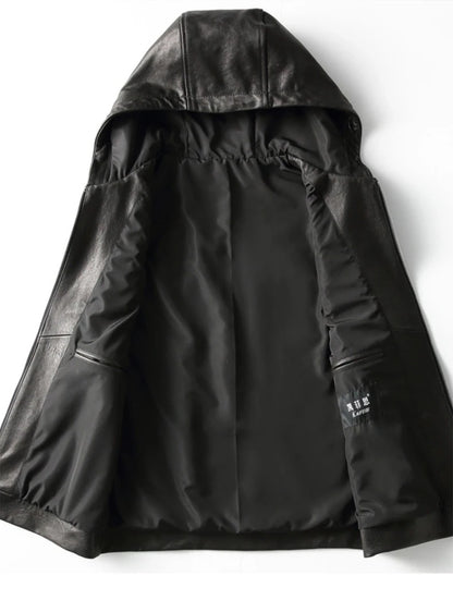 Mauroicardi Spring Autumn Luxury Elegant Cool Black Pu Leather Vest for Men with Hood Zipper Sleeveless Jacket Men Clothing 2023