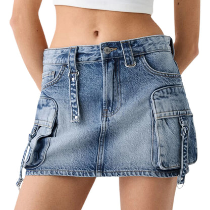 Women s High Waisted Denim Cargo Skirts with Side Pockets and Belt Loops Stylish A-line Mini Skirts for Casual Streetwear