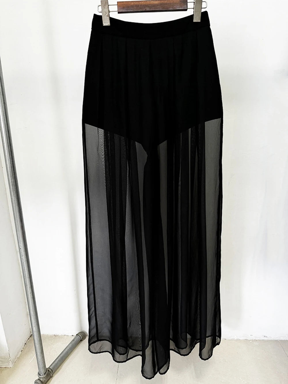 Women's Mesh Splicing Bead Sequin Blazer Wide legs Chiffon Pants Set Suit