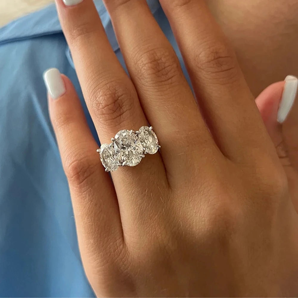 3/6 Carat Oval Cut Moissanite Engagement Rings 3-Stone Lab Diamond 925 Sterling Silver Wedding Rings Band for Women Fine Jewelry